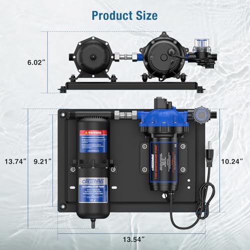 Image of CrestWave 110V RV Water Pump with 1L Accumulator Tank - 7 GPM, 70 PSI | 45dB Quiet, Auto Stop, Reduced Cycling, Longer Life, Inline Water Pressure Booster for Home, RV, Boat, Industry