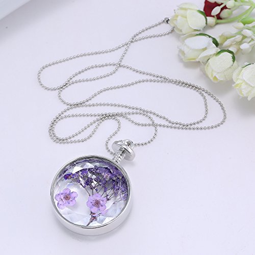 Dried Pressed Purple Flower Necklace Heart Round Shape Glass Pendant Necklace For Women Girl (Round) #TOP3