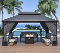 ALAULM 12'x14' Hardtop Gazebo, Outdoor Double Roof Canopy with Netting and Curtains, Galvanized Metal Frame, Sunshade for Patio, Backyard, Deck and Lawns-Gray
