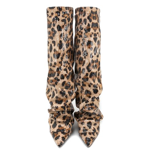 Fold Over Knee High Boots Women Winter Stiletto Heel Tall Slouchy Shark Boots Pull on Pointed Toe Party Dress Fall Shoes4