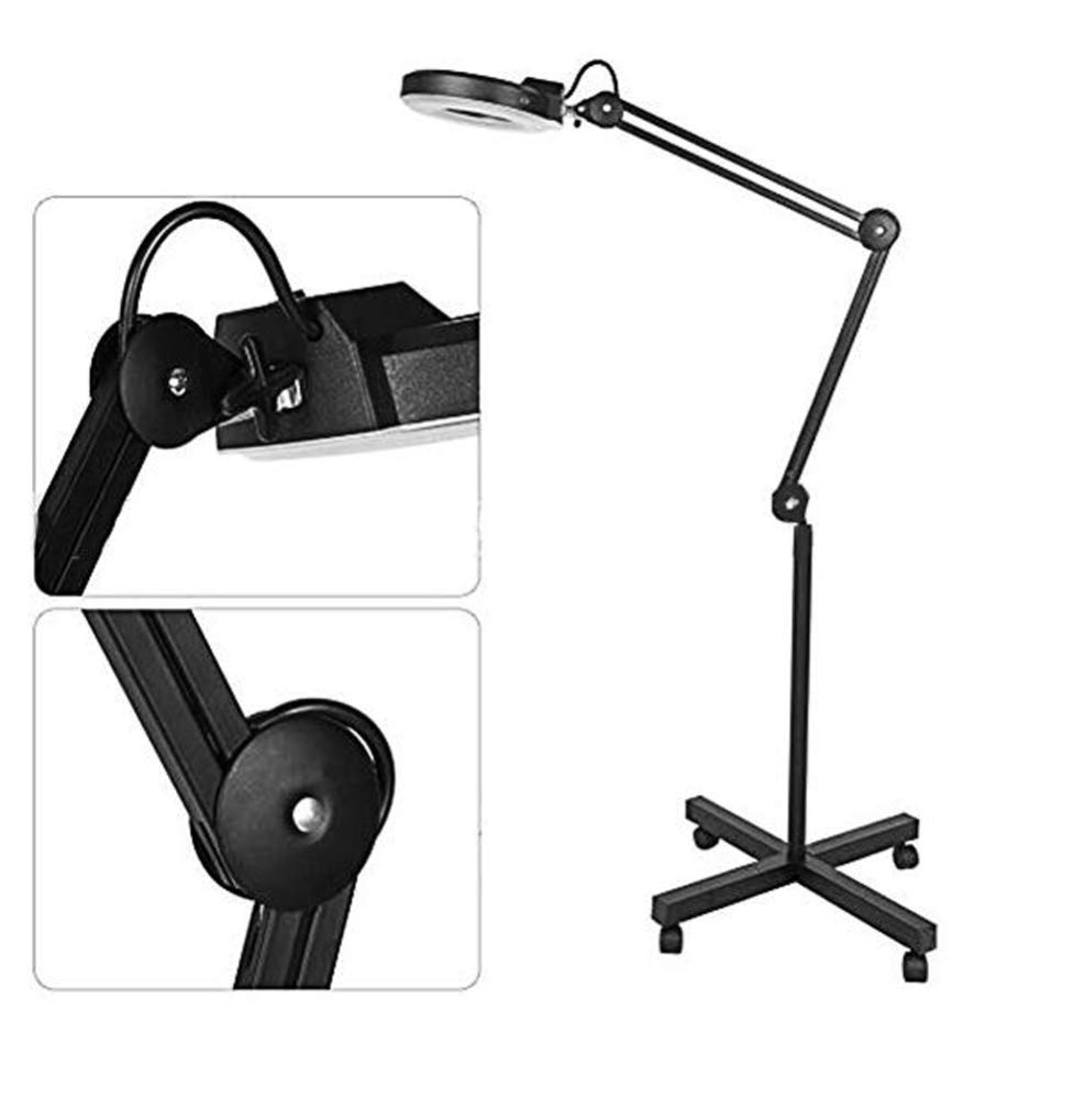 Lampa Podłogowa Z Lupą 5X, Lampa Podłogowa Z Lupą Salonową, Podstawa 4-Kołowa, Regulowana Wysokość, Stojąca Lampa Z Lupą Do Czytania,