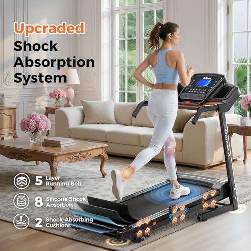 Image of Lastforever 3.5HP Folding Treadmill for Home, 350 lbs Capacity, Portable Treadmills with 3-Level 12% Manual Incline, Bluetooth Speaker, Shock Absorption, Quiet Motor