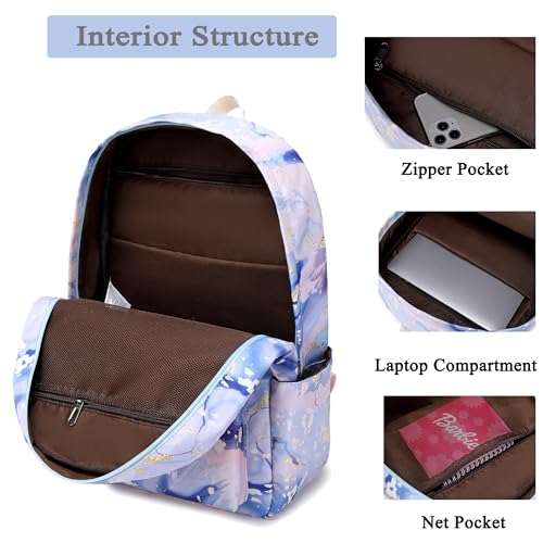 School Backpacks Set for Teen Girls with Lunch Bag Travel Laptop Backpack Casual Daypacks (Blue Golden)3