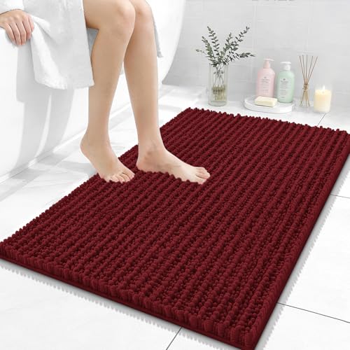 Image of OLANLY Bathroom Rug Mat 36x24, Thick Soft and Absorbent Chenille Bath Mat, Non-Slip Rubber Backing, Machine Washable Quick Dry Bath Rugs for Tub Shower Floor, Home Decor Accessories, Burgundy