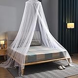 NJN Bed Canopy Mosquito Net, Hanging Bed Canopy Netting for Single to King Size Beds (White)