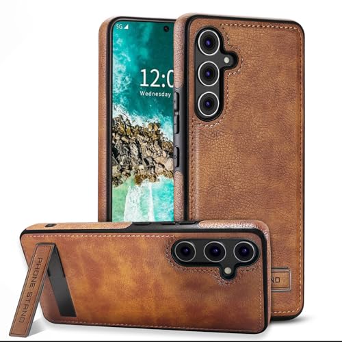 KSELF Leather Case with Stand for Samsung Galaxy S25 Case, Protective Soft Grip Luxury Cover for Men, Protective Slim Kickstand Shockproof Phone Cases Compatible with S25 6.2', Brown