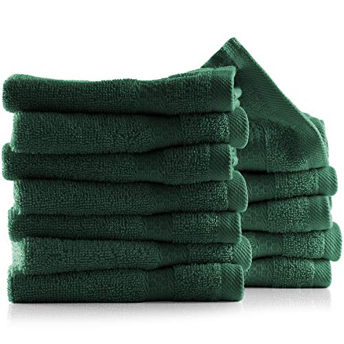 Image of Hearth & Harbor Washcloths 12 Pack - 100% Cotton Washcloth for Body and face, High Absorbent and Soft 13 inchx13 inch Body Wash Cloth, Quick Dry - Hunter Green Washcloths