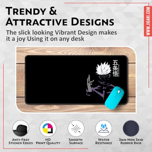 Image of Anime Theme Printed XL Extended Stich Edge Mousead | Smooth Surface Gaming Mousepad with Anti-Slip Rubber Base | 3mm Thick - 11 x 23 Inch (Gojo (P105))