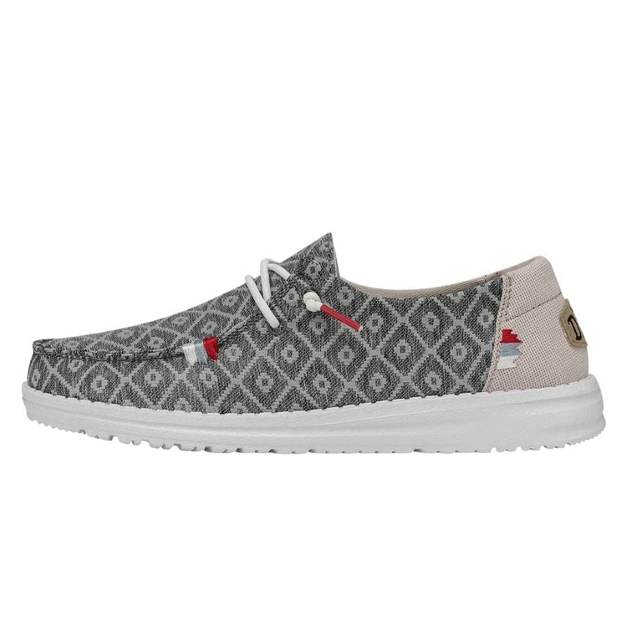 Image of HEYDUDE Women's Wendy Boho Slip On Shoe, Embroidery Dark Grey Size 12 | Lightweight Casual Loafer with Memory Foam Insole