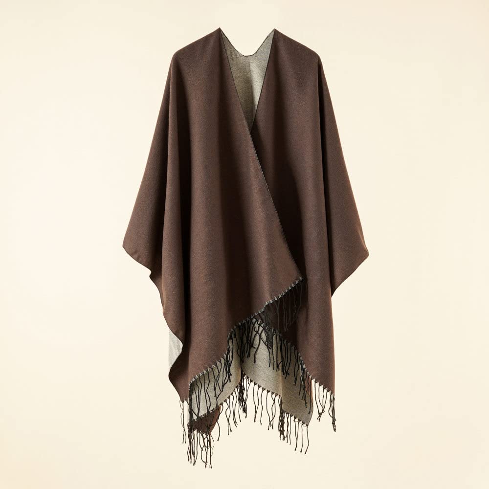 Shmily Girl Poncho voor dames, gebreid, omkeerbare cape-deken, elegant, warme schouderdoek, gebreide sjaal, mantel voor lente en herfst, Donkerblauw, One size