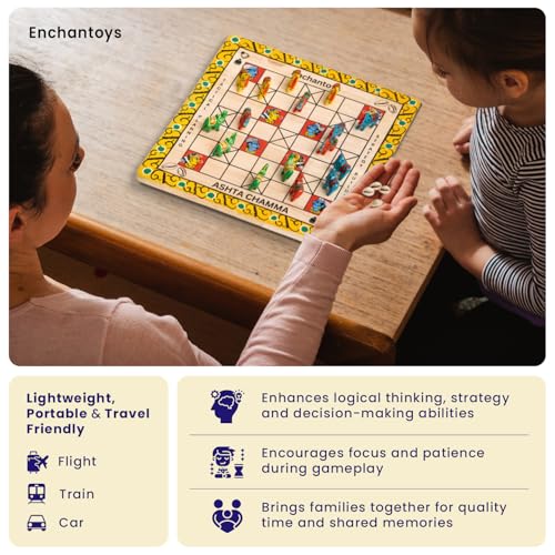 Image of Ashta Chamma Cheriyal Handpainted Wooden Peeta Board Game | Chowka Bara,Katta Mane,Taayam,Kaangi Chaala,Kaana Dua,Traditional Indian Ludo | Handcrafted Wooden Board Game for Adults & Kids