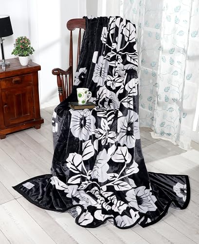 Image of Premium Ultra Soft Flannel Printed Single Blanket 220x160 cm| 200 GSM Warm & Cozy All Season AC Blanket| Lightweight Travel /Camping Throw for Sofa & Couch| Winter Duvet /Quilt- Black & White