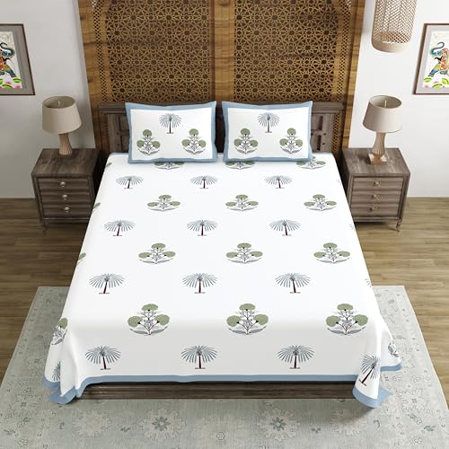 Image of BLOCKS OF INDIA Hand Block Printed 200 TC Cotton King Size Bedsheet (Open Grey Motifs)