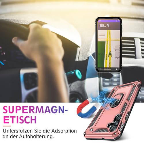 Image of Heavy Duty Case for Samsung Galaxy S25 Phone Case with Screen Protector, Military Grade Shockproof Rugged Protective Cover for Samsung S25, with Metal Ring Magnetic Kickstand (Pink)