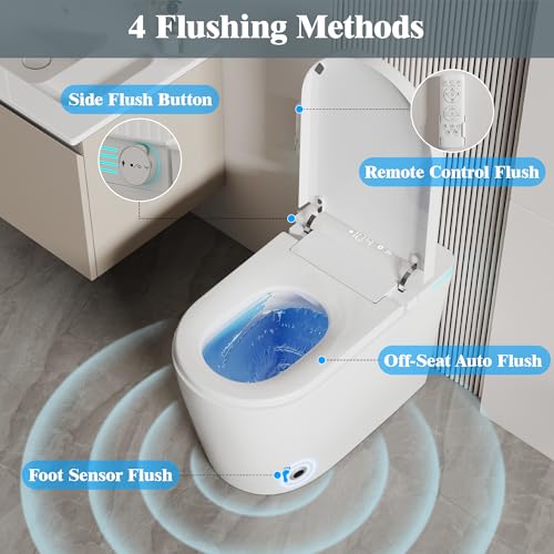 Image of Smart Toilet with Bidet Built In Heated Seat Auto Flush Manual Seat&Lid | Warm Water Wash & Air Dry LED Display Tankless Electric One Piece Toilet for Bathroom with Siphon Dual Flush 0.8 /1.2 GPF