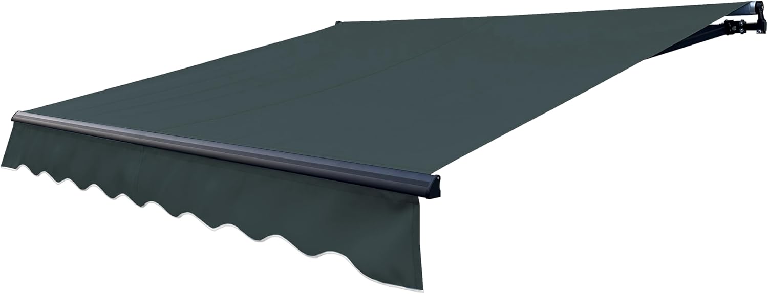 ALEKO Motorized Patio Awning | Remote Controlled | Black Frame | Retractable Crank Deck Canopy Upgraded 2024 | 20x10 | Forest Green