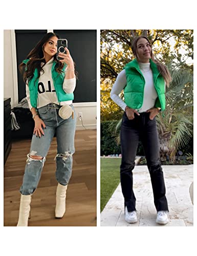 UANEO Cropped Puffer Vest Women Zip Up Stand Collar Sleeveless Padded Crop Puffy Vests
