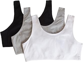 Fruit of the Loom Girls' Cotton Built-up Sport Bra, Opaque (Pack of 3)