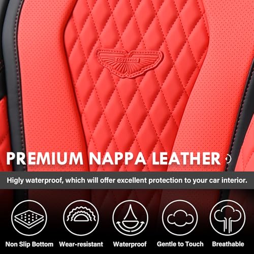 Image of Coverado Seat Covers 2 Pack, Car Seat Covers Front Seats, Red Car Seat Cover, Waterproof Car Seat Covers, Car Seat Cushion, Front Leather Seat Protector Fit for Most Cars
