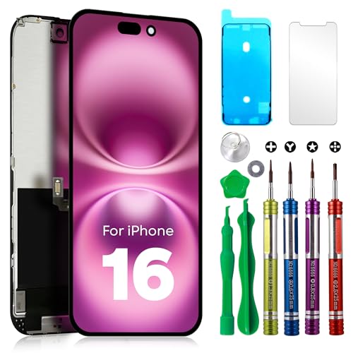 Ace Tech Cellular LCD Screen Replacement for iPhone 16 (Model A3287 A3081 A3286 A3288) 6.1 inch Touch Screen Display Digitizer Frame Assembly Repair Kit Supports True Tone & Face ID