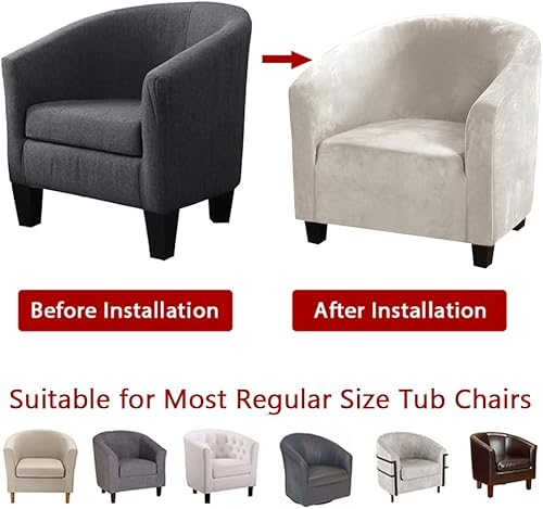 Miniatura 5 de XMNTG Fundas de terciopelo elástico para sillas de bañera, fundas para sillas de club, fundas redondas para sillas de barril, protector de muebles