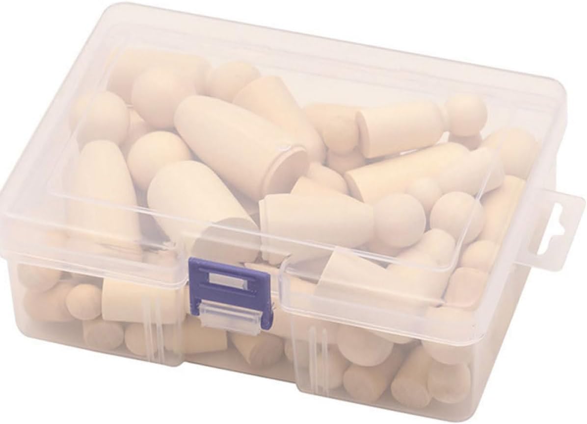 50pcs Wooden Doll Craft Kit for DIY Painting with Plastic Box