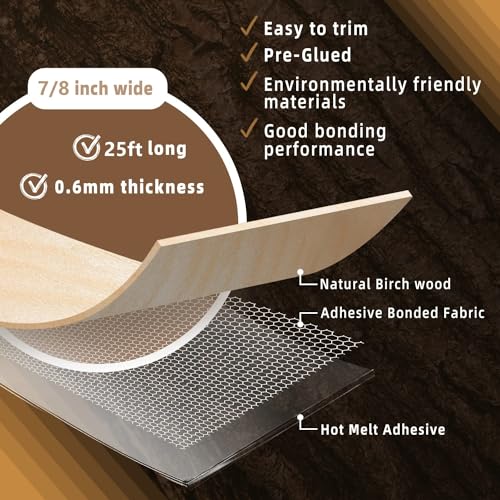 Image of GSCIT Club Birch Edge Banding, 7 /8 inch x 25ft roll of Veneer Edge Banding Pre-glued Flexible, Real Wood Tape Banding for Cabinet