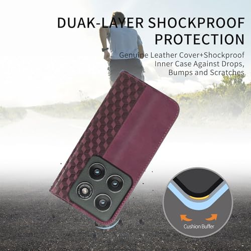Image of Wallet Case for Motorola Edge 2025 6.7 inch - Moto Edge 2025 Flip Case [Strong Magnetic] PU Leather Folio Case with Card Holder Kickstand Protective Phone Cover - Wine red