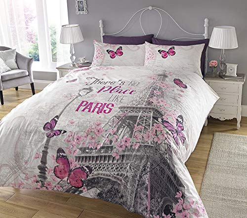 Sleepdown - Juego de Cama, con diseño de Paris, Funda de edredón y Funda de Almohada, impresión Digital, para Dormitorio, múltiples Colores, (tamaño matrimonial King), matrimonio