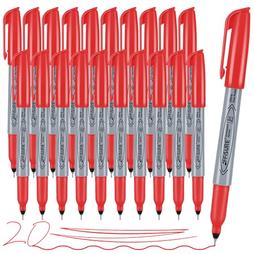 Image of Red Ultra Fine Point Permanent Marker, 20 Pack, 0.4 mm, Precision Fine Tip for Detailed Writing, Art, Crafts & Labeling on Paper, Plastic, Glass, Metal, Waterproof, Fade-Resistant Ink