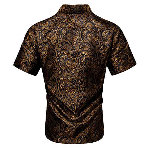 Men's Silk Shirt Paisley Floral Jacquard Short Sleeve Button Down Dress Shirts Formal Casual Wedding Party4