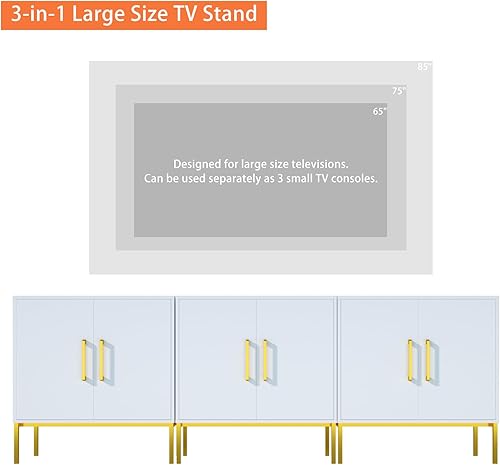 Miniatura 4 de JOZZBY Juego de 3 aparadores, armario de almacenamiento blanco con 2 puertas y estantes ajustables, armario de buffet con almacenamiento para sala