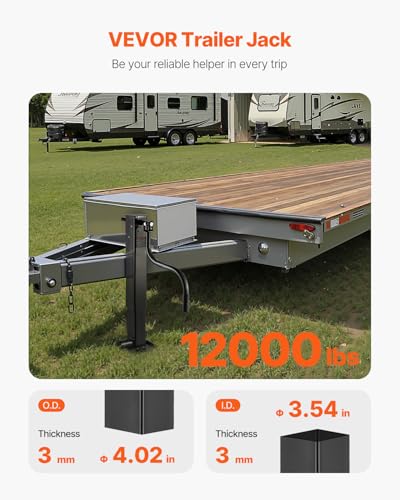 Image of VEVOR Trailer Jack, 12000 lbs Dynamic Load Capacity, Weld-on Pipe-Mount Swivel Trailer Jack with Ergonomic Handle, 12.6-inch Vertical Travel, Suitable for RV, Horse, Utility, Camping, Yacht Trailers