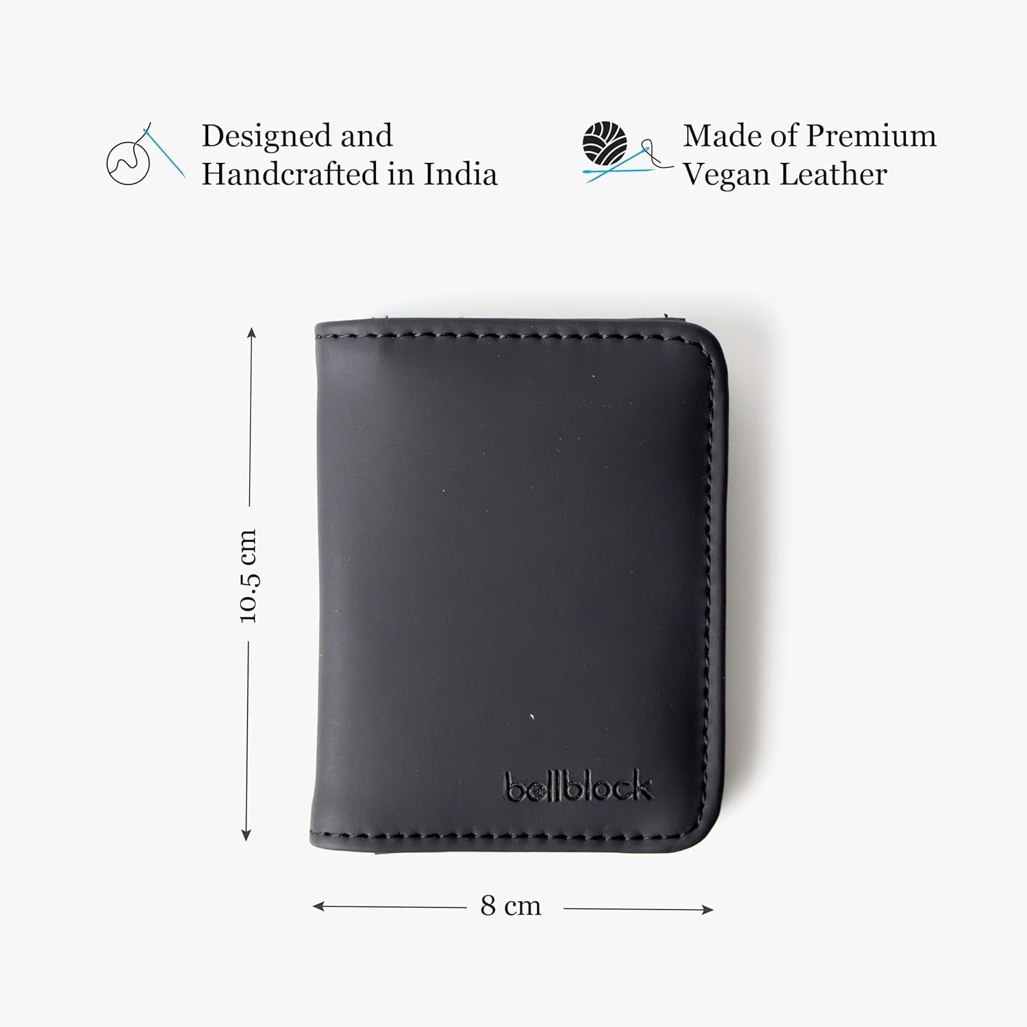 Bellblock Minimal Card Holder for Men and Women | Slim Handcrafted Card Wallet | Holds Up to 7 Cards & Folded Cash | Premium Vegan Leather | Black | Pack of 1 - Image 4