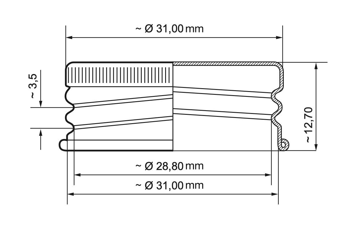 10 - 100 pezzi PP31.5 PP 31,5 Tappo a vite di ricambio con bordo arrotolato, tappo a vite per bottiglie in alluminio, 50 pezzi