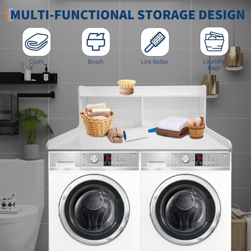 GarveeHome 2-Tier Washer Dryer Countertop, Wood Laundry Countertop with 2.75" H Edge Rails, Waterproof Washer Dryer Cover with Anti-Slip Pads for Laundry Room Organization and Storage