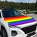 Tobethay Rainbow Hood Cover Flag - 63x51 IN Funny Pride Decorations Hood Cover Flag for LGBTQ Car Decorations, Car Bonnet Banner with 2 Pack Adjustable Triangular Fasteners