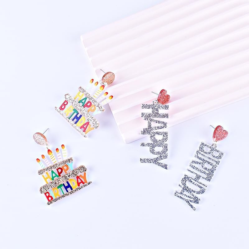Birthday Earrings Beaded Glitter HAPPY BIRTHDAY Letter Colorful Happy Birthday Cake Drop Dangle Earrings Birthday Party Jewelry Gifts for Women - Image 4