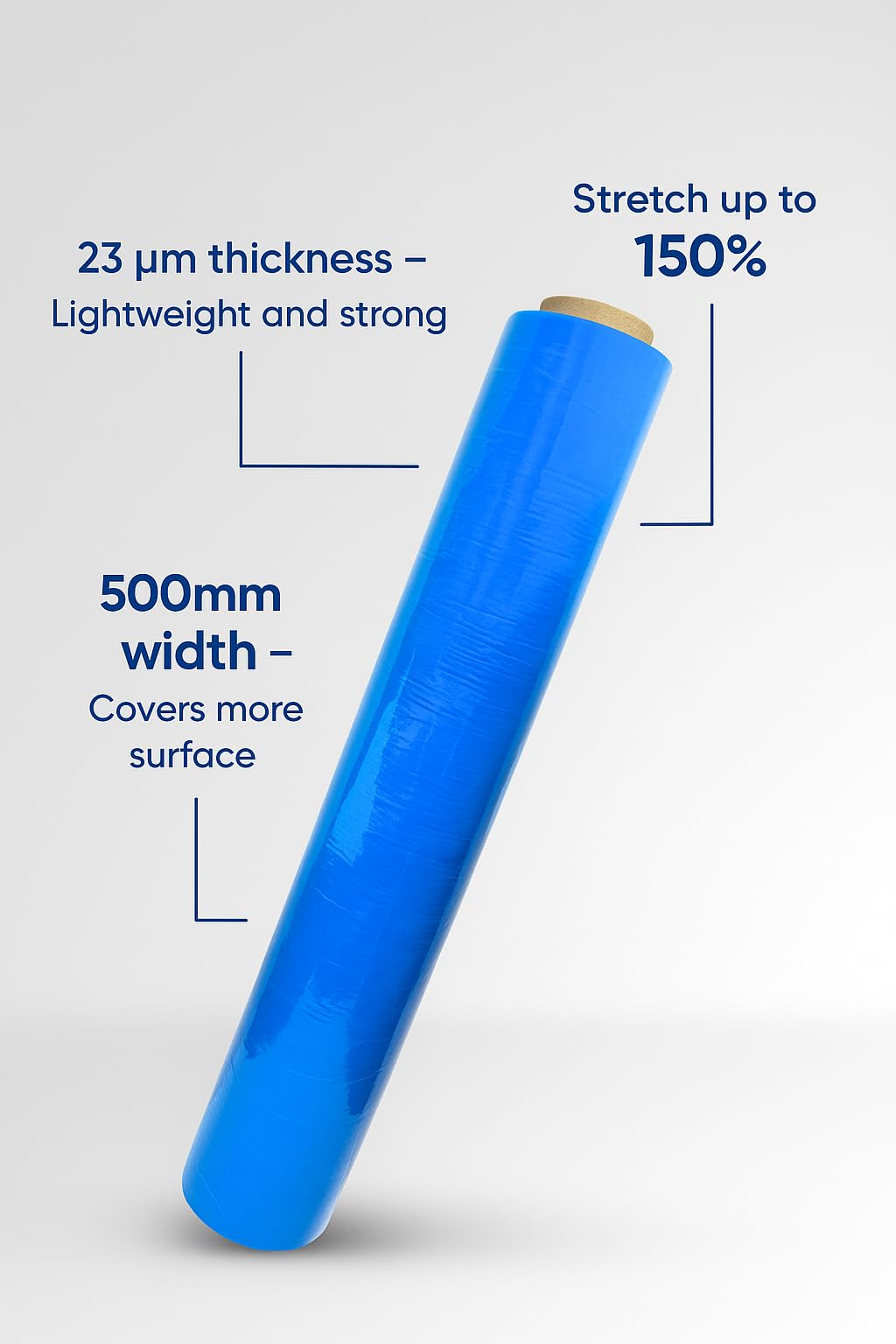 Langlebige Stretchfolie Blau 50 cm Breit - 12 Stück Starke Folie für den Lagereinsatz - Verpackungsmaterial 110 m - Verpackungsfolie für Umzugskartons - Strechfolienrolle - Wickelfolie