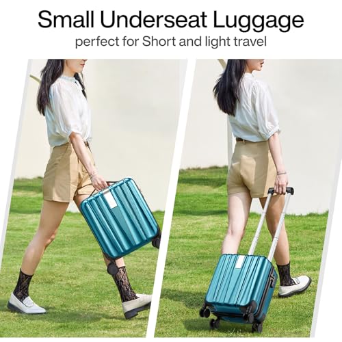 Image of Hanke 14 Inch Underseat Carry On Luggage with Wheels Hard Shell Suitcases Carry On Bag Lightweight Small Mini Suitcase Tsa Luggage for Travel. Caribbean Blue.