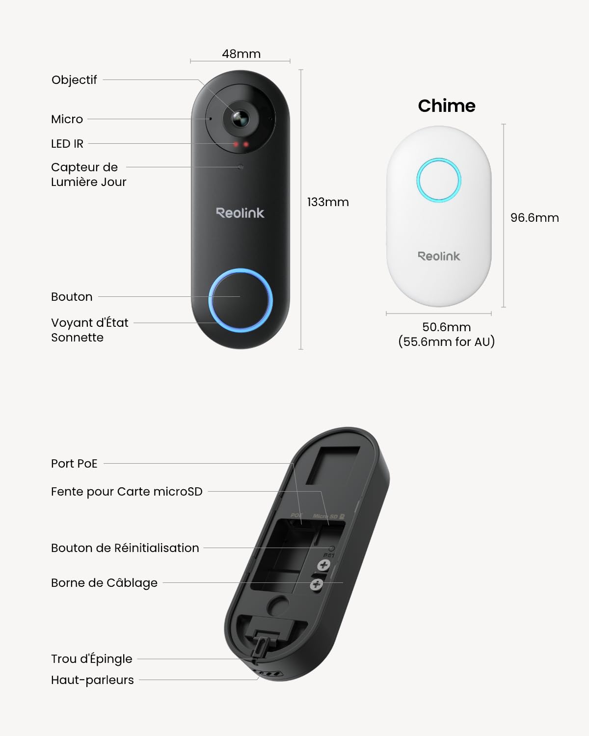 Reolink Sonnette Vidéo PoE avec Chime, Sonnette Extérieur avec Caméra 5MP, Vue Diagonale à 180°, Audio Bidirectionnel, Détection de Personne, Etanche, Alertes, Compatible avec NVR, Video Doorbell