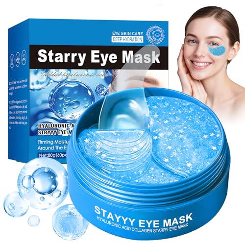 60 Piezas Parches de Ojos con Colágeno y Ácido Hialurónico, Atenuar Las Ojeras y Las Bolsas De Los Ojos, Mascarillas de Gel para Contorno de Ojos y Fatiga Ocular