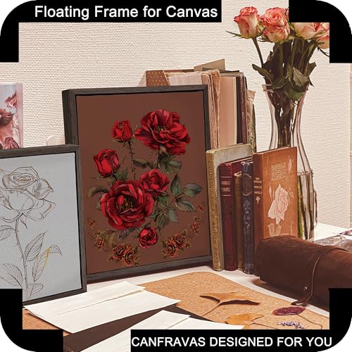 Image of CANFRAVAS 11x14 Solid Wood Canvas Floater Frame, Wood Canvas Floating Frame, Floater Frame for 0.6 inch-0.8 inch Deep Canvas Paintings (11 inchx14 inch, Dark Brown)