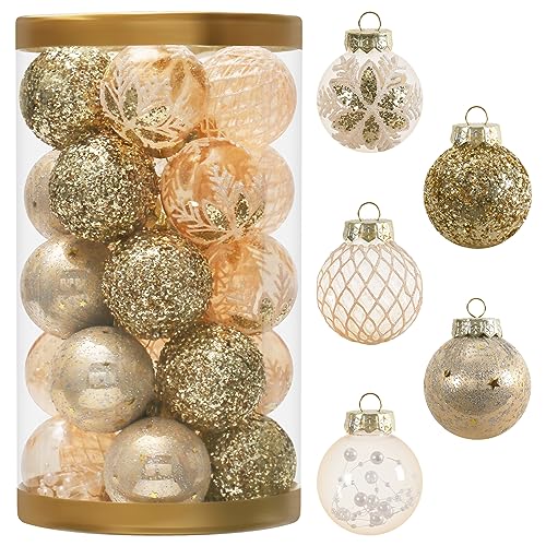 JIALEIXI 25PCS Christmas Ornaments Set, 2.36"/6CM Clear Plastic Shatterproof Christmas Ball Hanging Ornaments for Xmas Tree Decorations, for Indoor Home Party Holiday Decor - White/Champagne