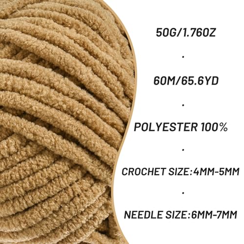 Image of 3 Pack Fluffy Velvet Yarn for Crocheting,Baby Blanket Yarn for Crocheting Soft,150g(196.8yds) Amigurumi Yarns,Plush Chenille Crochet Yarns,Puzzle Yarn for Crochet Weaving Craft(3 Light Coffee)