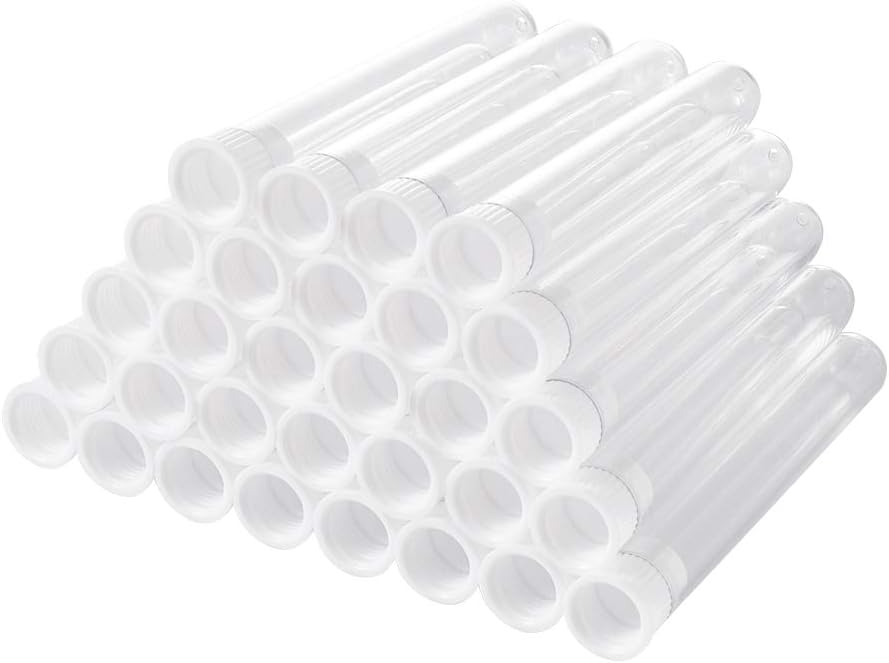 Pandahall 200PCS Tube Plastic Bead Storage Containers 0.47x2.9inch (12x74.5mm) Transparent Clear Empty Bottles with Lids