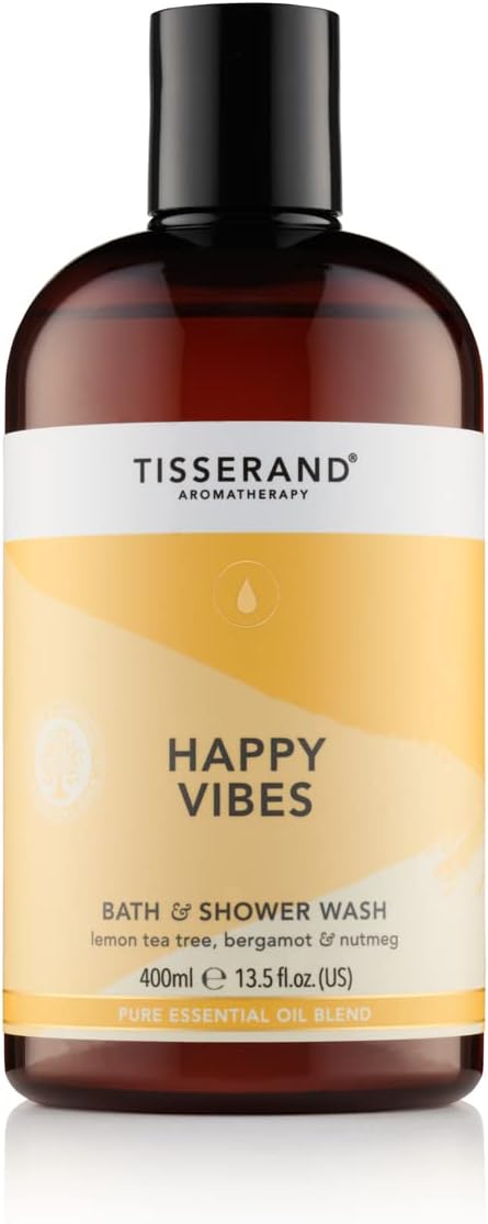 TisserandAromatherapy - Happy Vibes - Bath & Shower Wash - Lemon Tea Tree, Bergamot and Nutmeg Essential Oil - 100% Natural Pure Essential Oils - 400ml