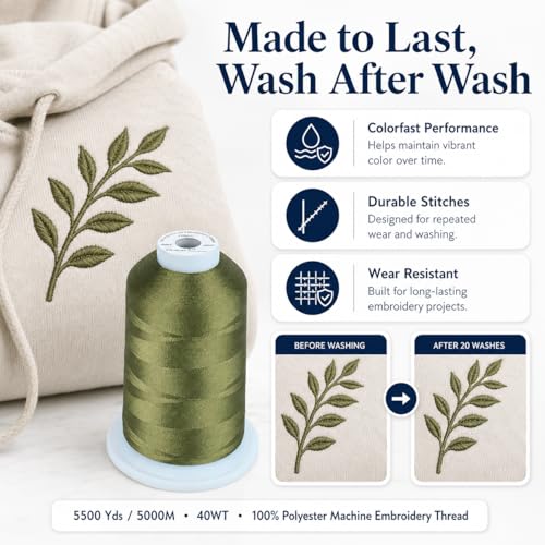 Image of Simthread Embroidery Machine Thread 5000M 40WT Polyester, Dark Olive 517 | 5000M 40WT polyester thread feeds smoothly for home or commercial embroidery projects.