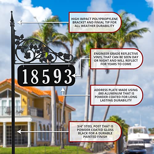 Address America Usa Handcrafted Rose Reflective Double-Sided Address Sign With 47" Pole. Easily Seen Day And Night. No Batteries, Electricity Or Solar Cells Required - As #TOP2