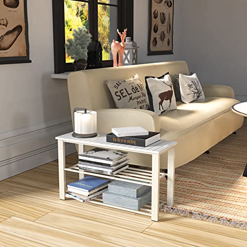 Image of Simple Houseware Wood Top Shoe Storage Bench for Entryway, White